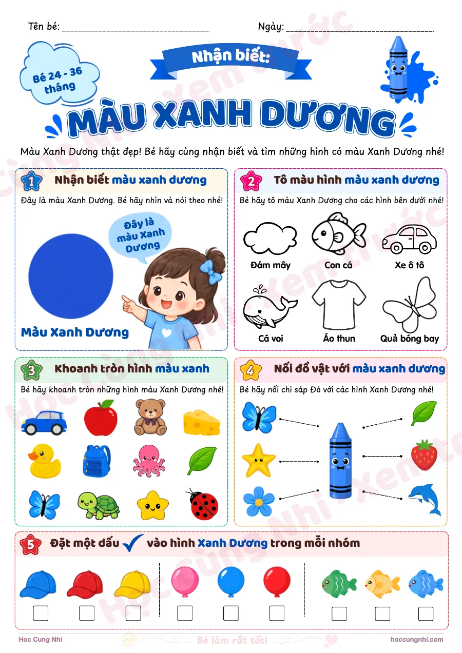 Xem trước trang 1: Nhận biết màu xanh dương